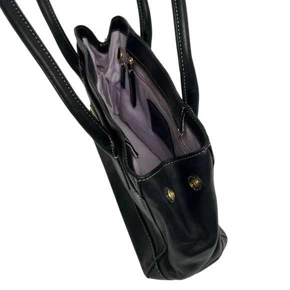 Coach Black Glove Leather Turnlock Satchel Tote Gold Hardware Classic Work Bag - Picture 6 of 10